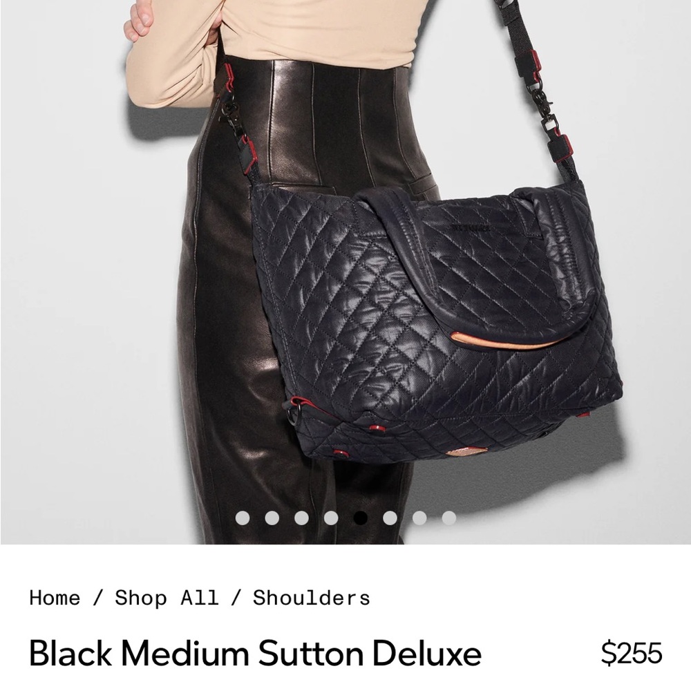 MZ Wallace Black Quilted Sutton Deluxe Shoulder Bag with Red Accents